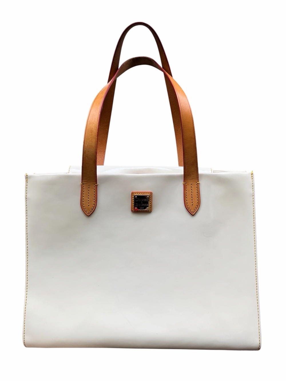 Vintage DOONEY & BOURKE Patent Leather Medium White Tan Tote Purse Bag Women’s